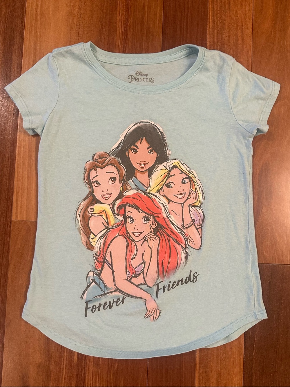 Disney Princess Aqua Forever Friends Graphic Tee Girls Sz L 10/12 -EUC